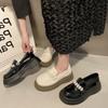 British Style Small Leather Shoes Women's Spring New French Pearl with Skirt Round Head Muffin Platform Loafer Single Shoes