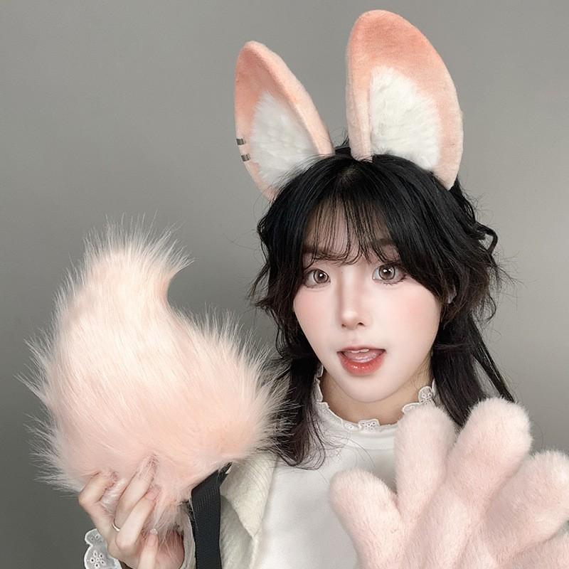 Anime Cosplay Rabbit Ears Headband Tail Paw Set Adults - Zoning Zero Inspired Plush Animal Ear Accessory