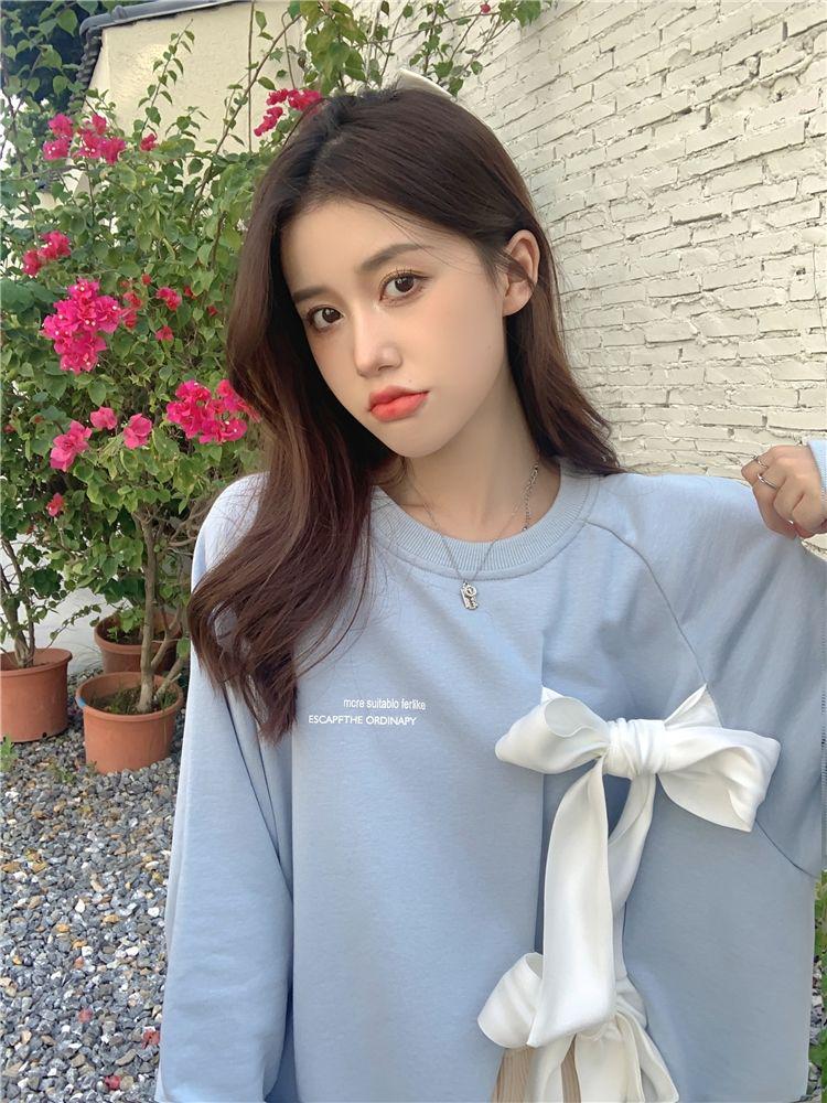 Women's Loose Bow-Tie Pullover Sweatshirt - New for Early Autumn 2024
