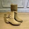 Sheepskin Version~ Retro Belt Buckle Small Square Head Folded Two Wear Medium Boots Western Cowboy Boots Women's Thick Heel Knight Boots