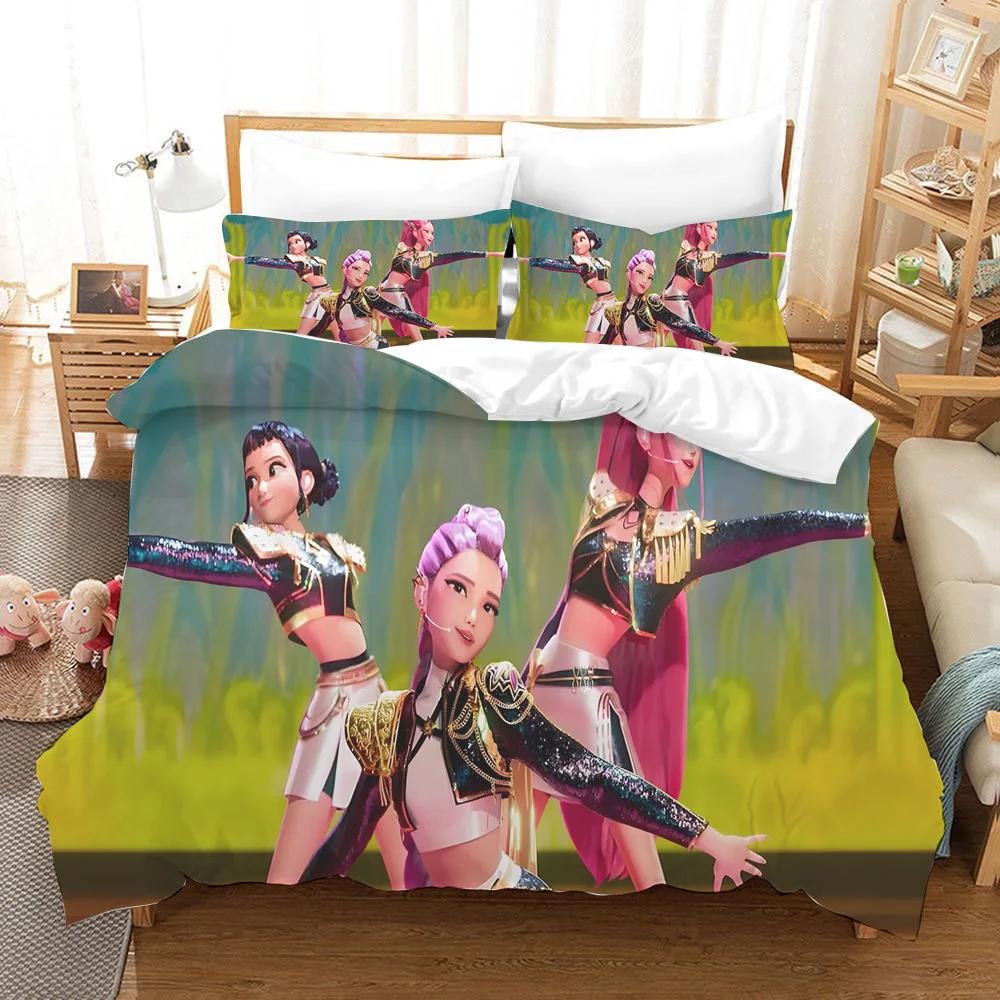 KPop Demon Hunters Duvet Cover Set Cartoon Rumi Mira Zoey Bedding Set Pillowcase Twin Full Queen King Size
