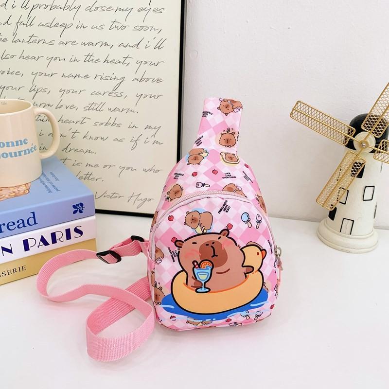 Cartoon Cute Capybara Printed Children Shoulder Bag Chest Pack For Outdoor Use