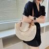 Large Capacity Straw Woven Tote Bag for Women - Solid Color Minimalist Shoulder Bag for Summer Beach Vacation