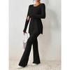 Women's Autumn and Winter Long Sleeve Top Solid Colour Casual Slim Homewear Pants Suit