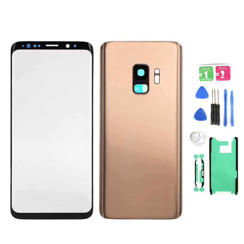 Phone Rear Back Glass Cover Front Screen Glass Lens Replacement Set for Samsung S9 G960Gold