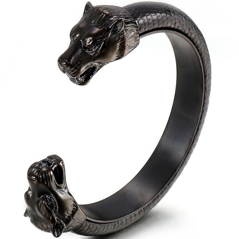 Мужские открытые браслеты с головой льва из нержавеющей стали золотого цвета, эластичные регулируемые кожаные браслеты для мальчиков, аксессуары для рук, ювелирные изделия