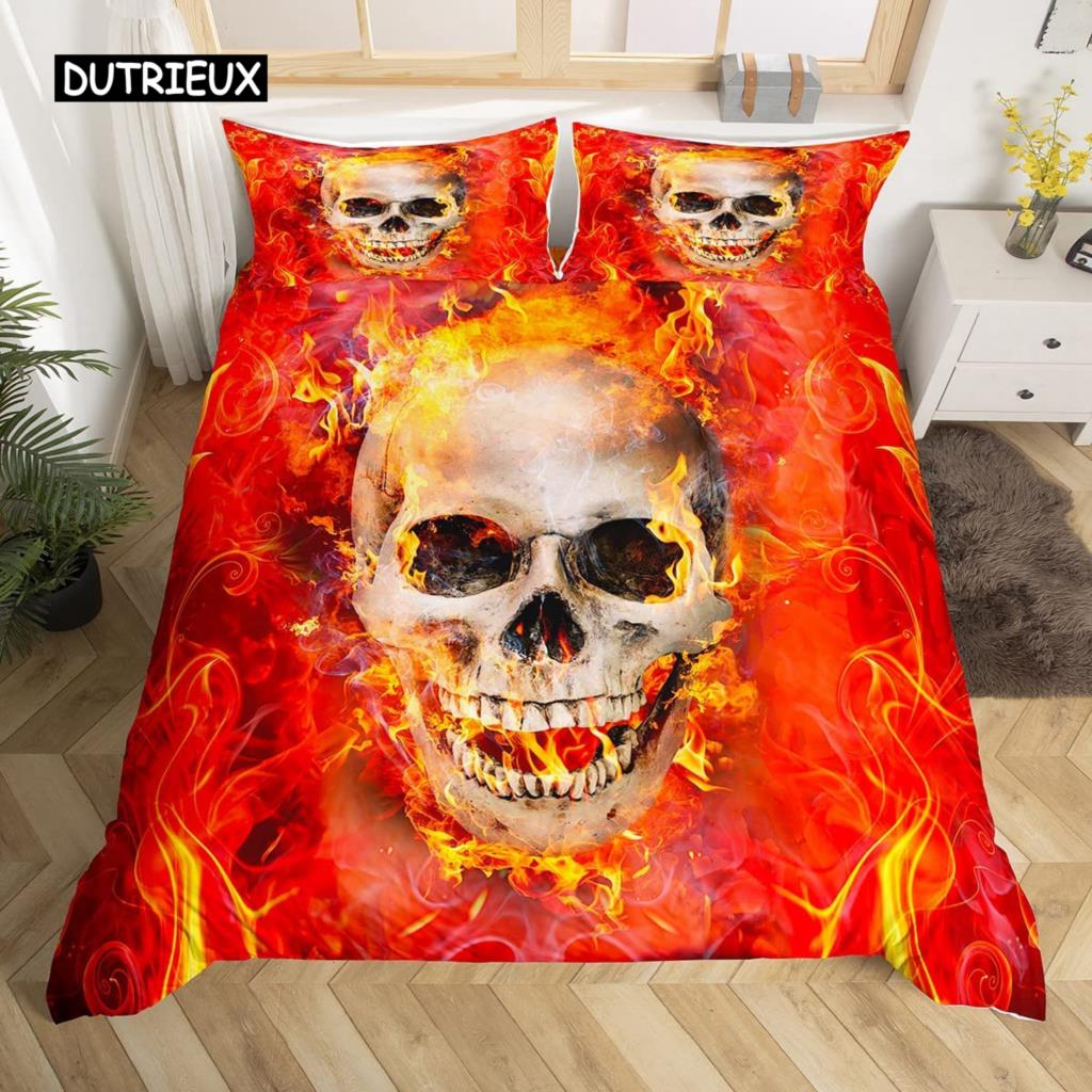 Комплект постельного белья с черепом, белый и черный в стиле бохо, готика, череп, скелет, кости, тема, одеяло, покрывало для взрослых, декор