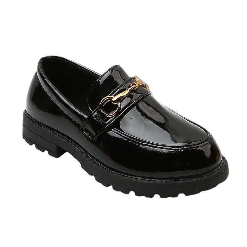 Korean Style 2023 Black Leather Shoes for Kids: Autumn Soft Sole Boys' and Girls' School Performance Footwear