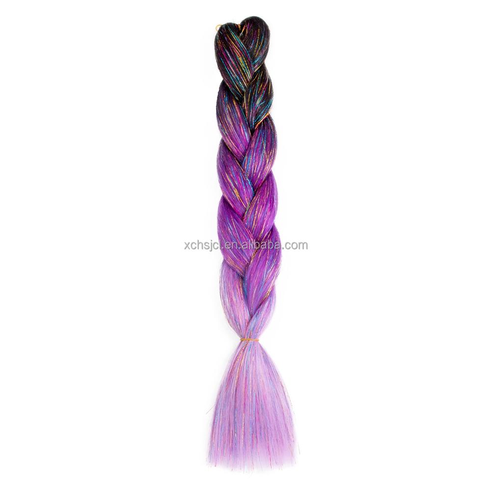 Customized Soft Heat Resistant Fiber Festival Ombre Pure 2 3 4 5 Tone Color Tinsel Glitter Jumbo Braiids