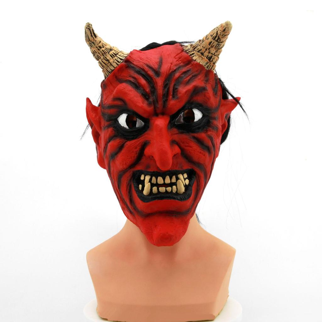 Halloween cosplay Devil Mask Latex Red Cow Demon Head Horror Mask Masquerade Party Costume Prop