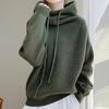 Women Sweater Pile Collar Drawstring Hooded Long Sleeve Knitting Tops Solid Color Casual Loose Fit Knitwear