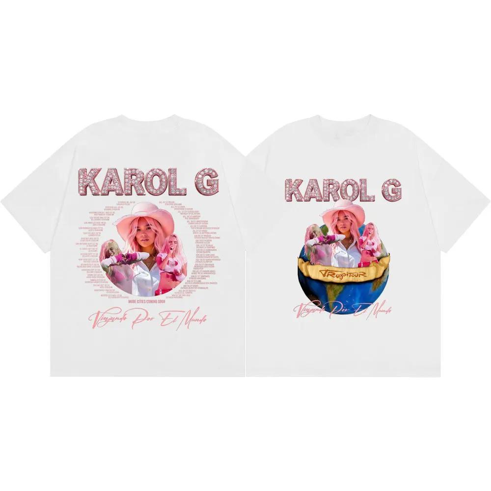 Karol G Tropicoqueta Tour 2026 Графические футболки Мужские Женские Мода Y2k Футболки с коротким рукавом Летние Повседневные Свободные Хлопковые Футболки