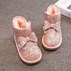 Осенне-зимние новые милые короткие сапоги для девочек, детские сапоги принцессы с пайетками и бантом, детская модная обувь