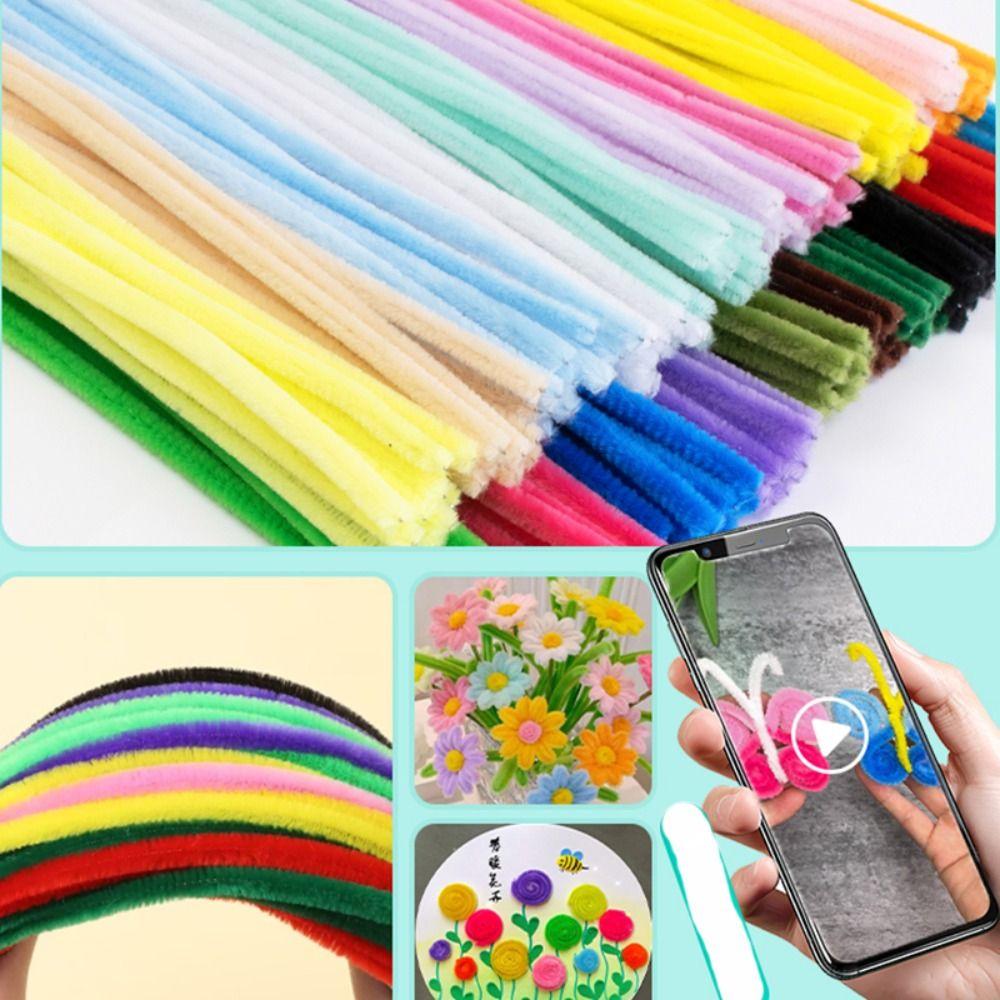 100/300/400Pcs Flexible Wire Pipe Cleaners Bendable Plush Sticks for Artificial Flower Making