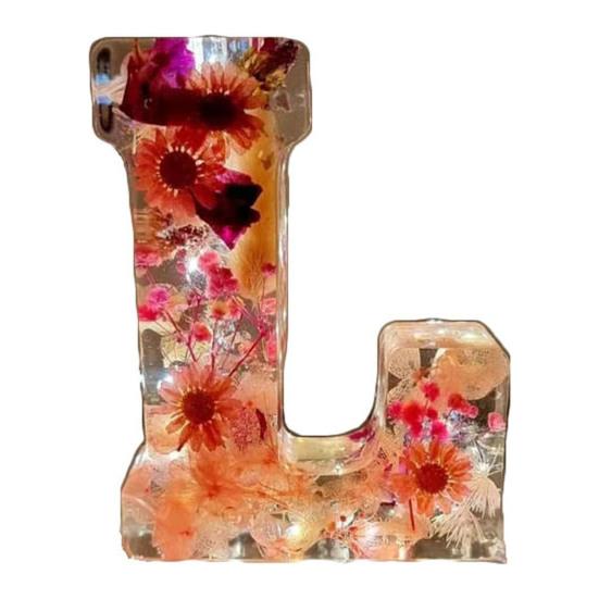 Цветочный смоляной ночник, прессованные цветы ручной работы в смоляных буквах, лампа, настольный декор, светящиеся цветочные буквы, подарок для мамы, жены