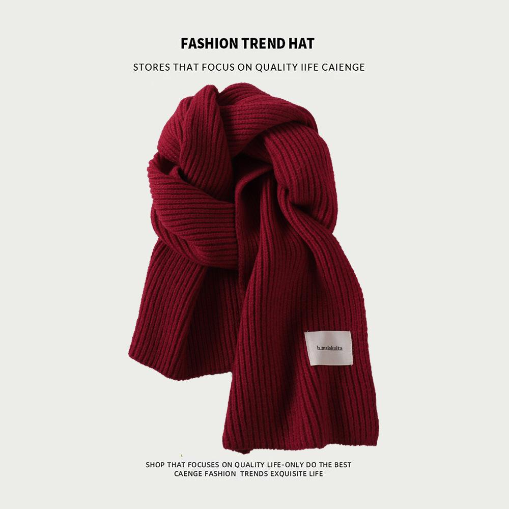 Knitted Wool Scarf With Wool Content, Women'S Autumn And Winter Extended Version, Thick And Luxurious, Solid Color Cashmere Scarf