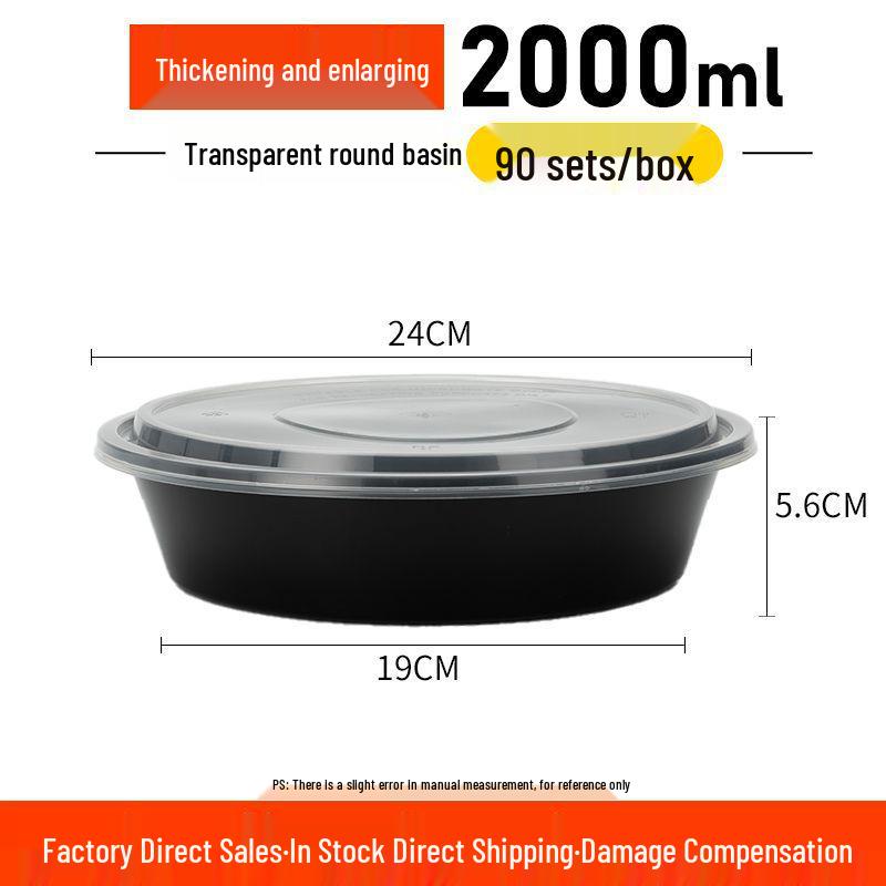 American Black Round Disposable Food Container, 350ml-1500ml - High-End Plastic Takeout Box