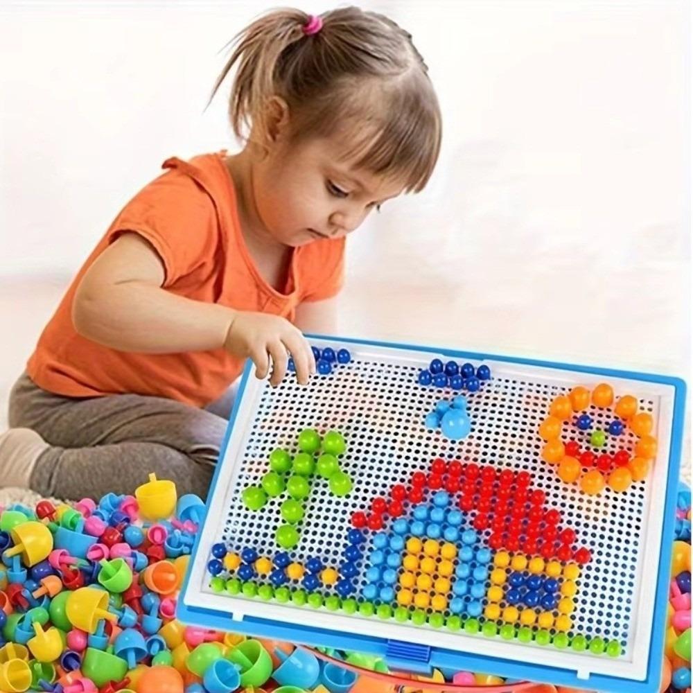 Colorful Mushroom Nail Puzzle DIY Pegboard Set Montessori Mushroom Nail Building Blocks Kids