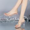 Туфли женские на толстом каблуке прозрачные однотонные 2025 новые летние босоножки большого размера со стразами и высоким каблуком женские
