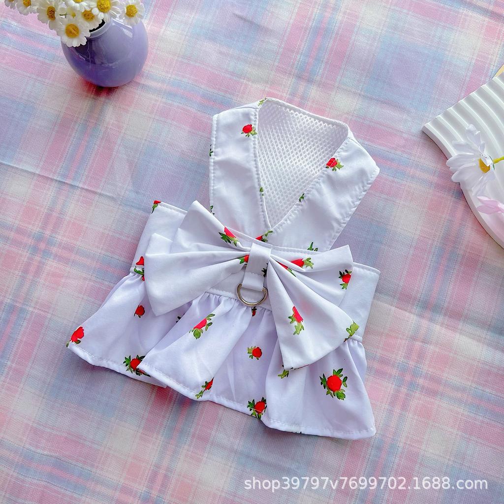 Ins Wind Fresh Floral Chest Back Skirt Pet Dog Dog Cat Clothes Spring Summer Autumn Models Go Out Traction Breathable Than Bear