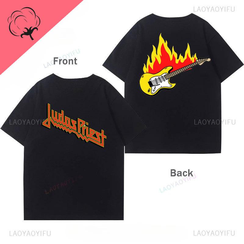 Judas PriestR Camisetas Heavy Metal Band Music Streetwear TShirt 100 Cotton TwoSided Print Short Sleeve Clothing Unisex Tees