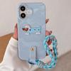 For iPhone 16 Case Cute Pattern Soft PU+PC Phone Back Cover with Braided Handy Strap
