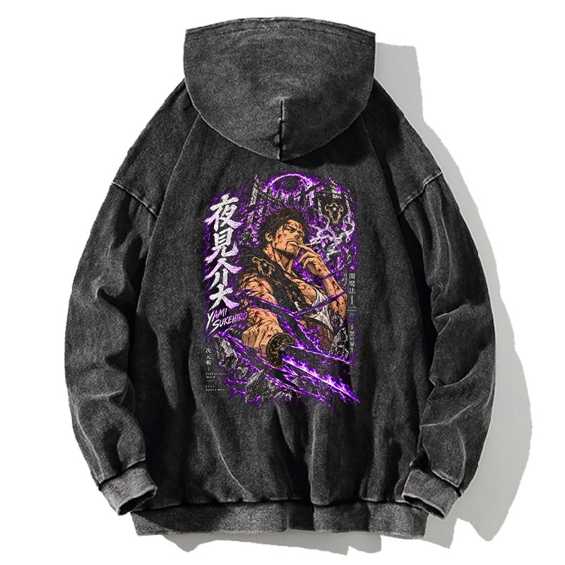 Black Clover Yami Sukehiro Hoodie Manga Graphic Vintage Washed Oversized Streetwear Fall Winter 100% Cotton Men Women Hooded Top