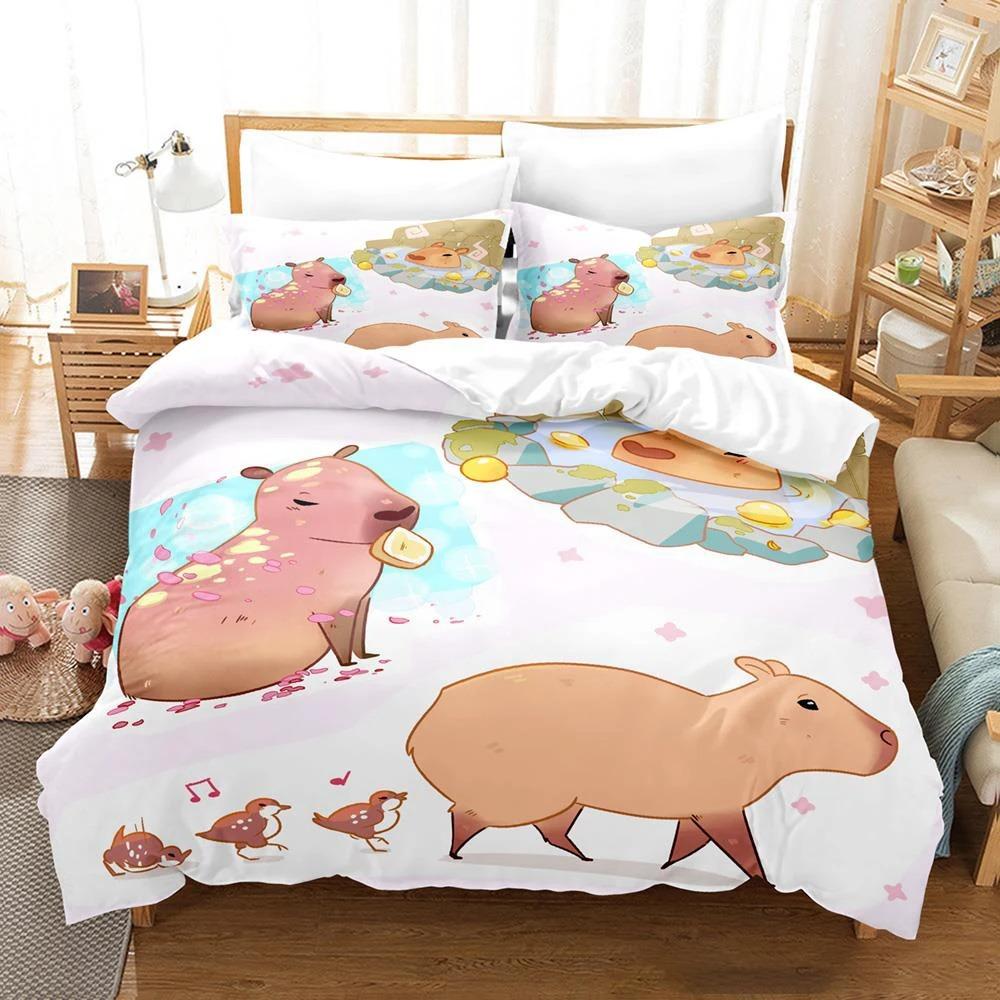 Kawaii Capybaras Bedding Collection Single Twin Full Queen King Size Bed Collection Aldult Kid Bedroom Duvetcover Collections 3D Bed Cover Set
