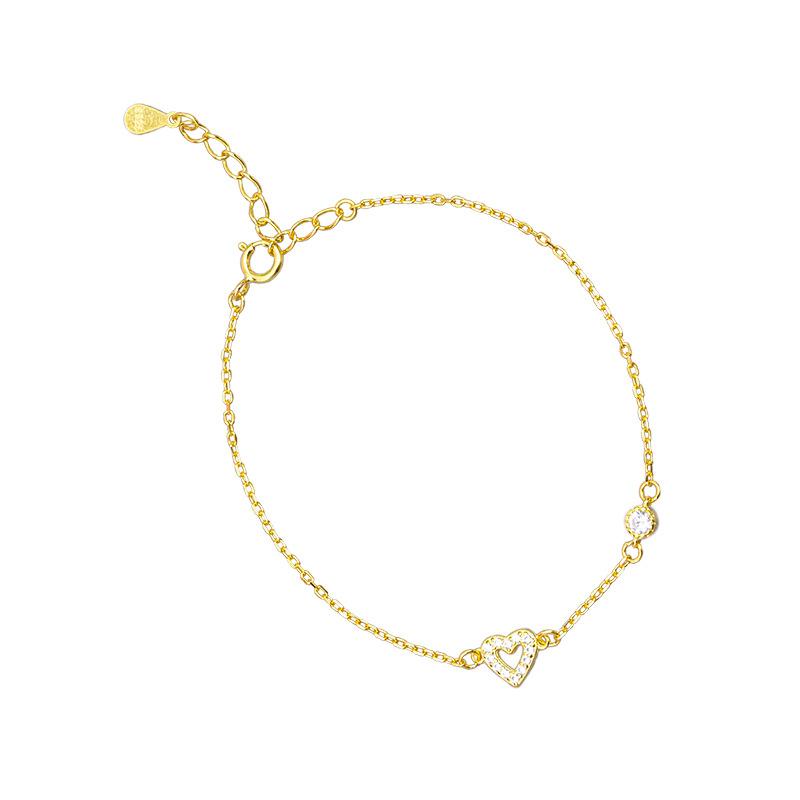 S925 Sterling Silver Plated 14K Gold Bracelet Women's Love Heart-shaped Bracelet with Simple, Exquisite and Versatile Design