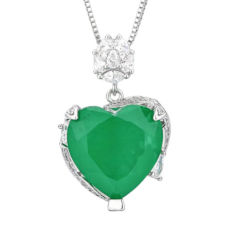 New Jewelry Set Heart-shaped Ring Necklace Grandmother Green Vintage Niche High-end Adjustable Women