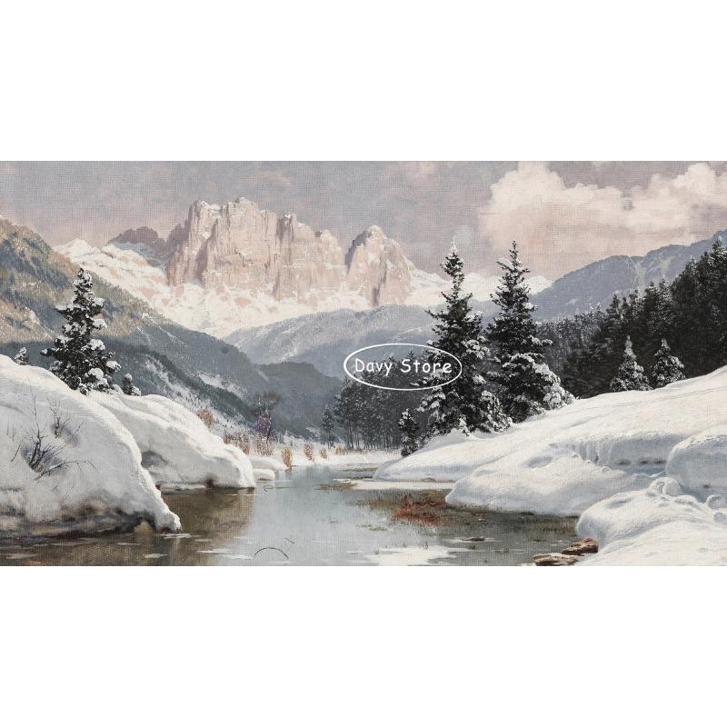 Vintage Christmas Tree Winter Snow Landscape Posters Prints Canvas Painting Holiday Xmas Wall Art Picture for Room Home Decor