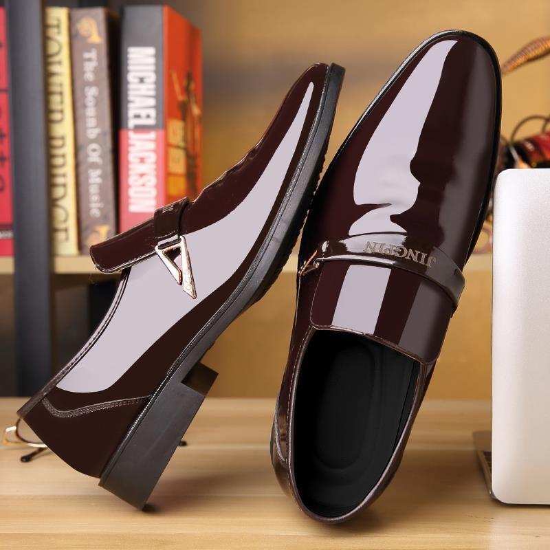 Мужская корейская мода Лакированные кожаные туфли Business Casual Формальные кожаные туфли