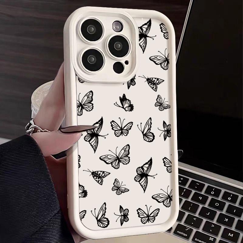 Чехол с рисунком бабочки для iPhone 16 Pro 15 14 Pro Max Plus 13 12 11 Pro Max Xs X Xr 8 7, ударопрочный, мягкий, карамельного цвета, защитный чехол для линз из силикона