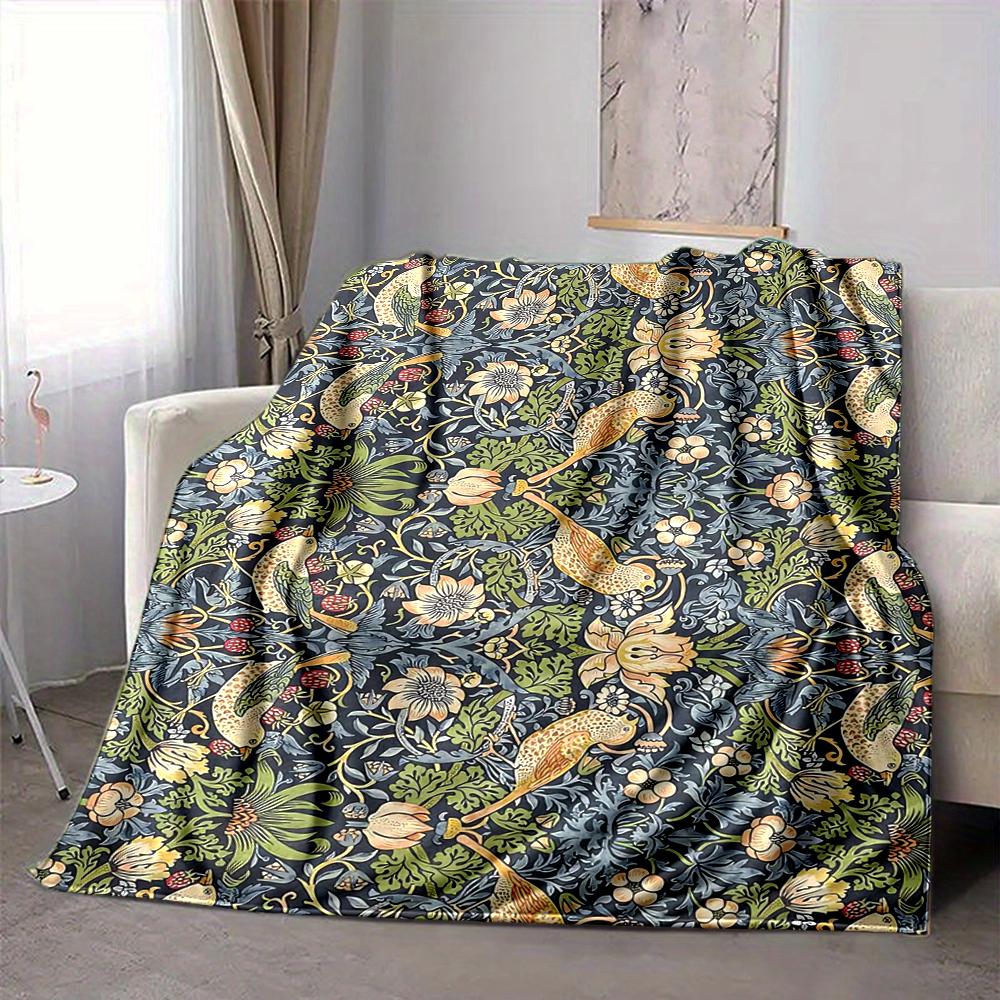 1Pc Birds Flowers Blanket Soft And Comfortable Casual Warm Camping Travel Christmas Halloween Xmas Gift M928563