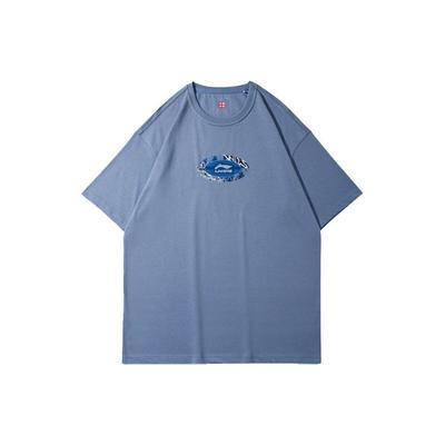 Li Ning круглый вырез принтованный свитер короткий рукав футболка мужские топы Hometown-Blue AHSR363-3