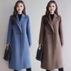 Women Jacket Turn-down Collar Pockets Solid Color Double-breasted Loose Fit Overcoat Thermal Long Sleeved Commuting Dating Spring Fall Winter Coat