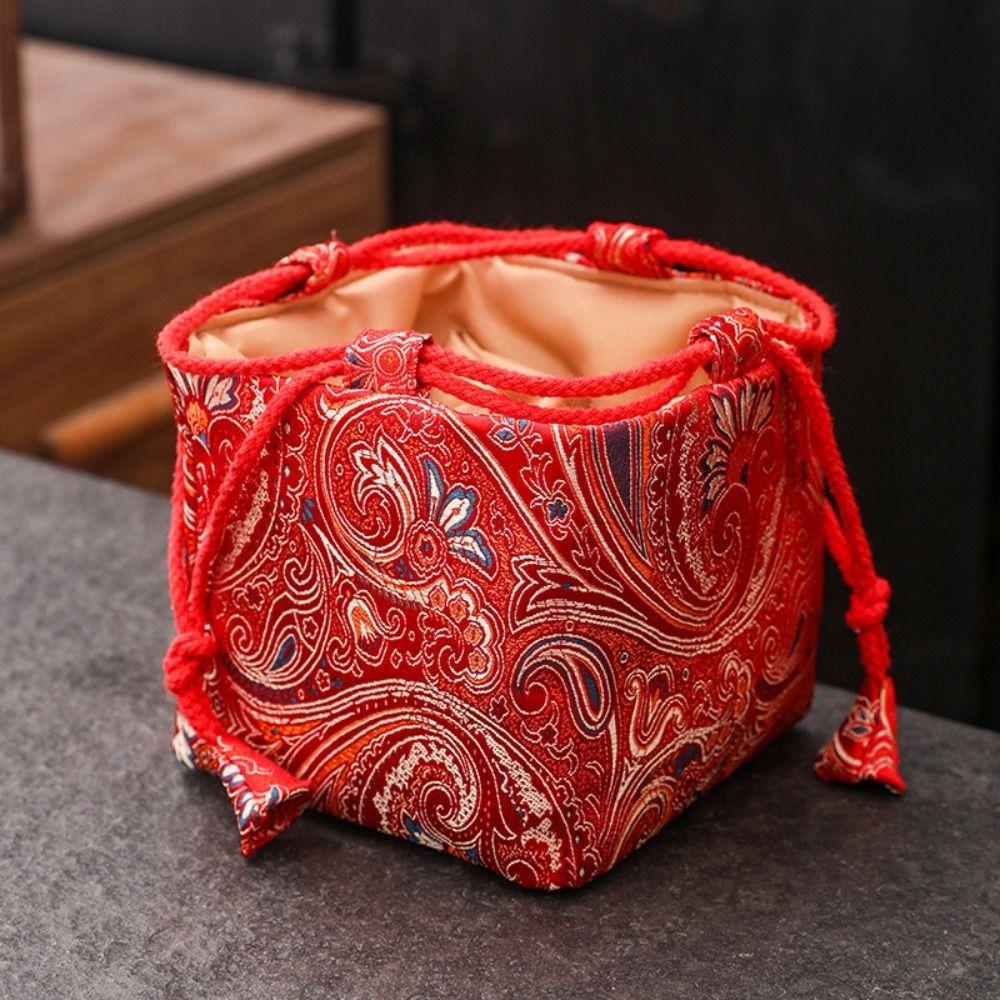 Мешочек на шнурке в китайском стиле для чайной чашки, с принтом, вышивкой, сумка для хранения чайной посуды, унисекс