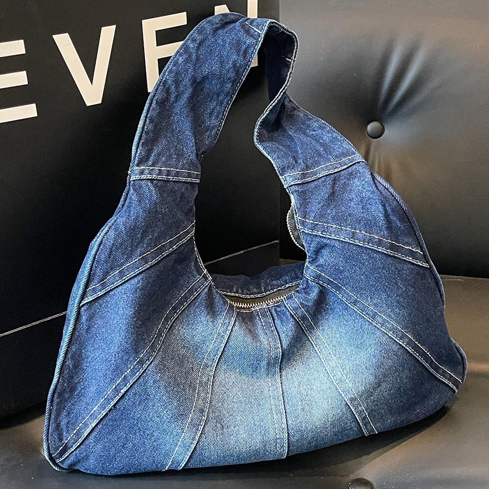 Women Denim Shoulder Bag Trendy Jean Purse With Pocket Underarm Purse Clutch Bag for Work Travel Shopping