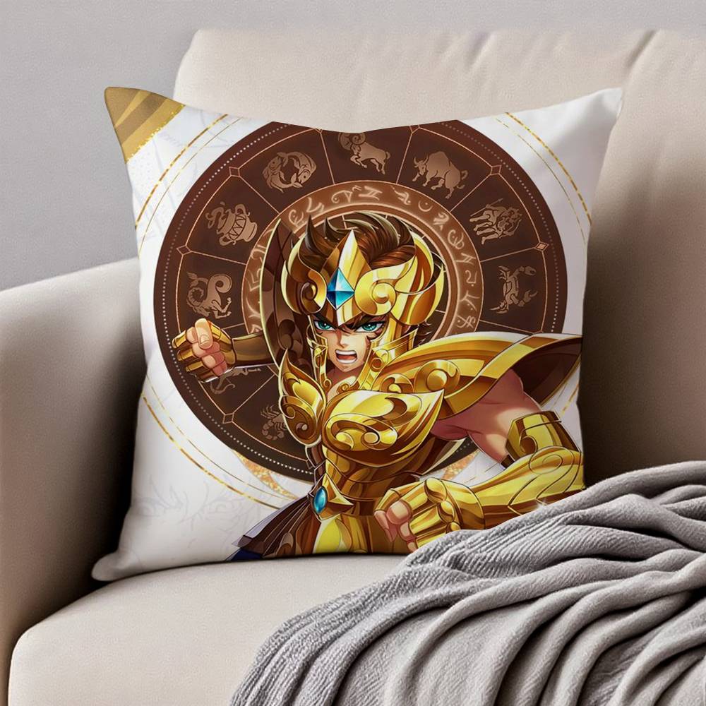 Анимация 12 Золотых S-Святых S-Сейи Наволочка Подушка Анти-пылевой клещ Наволочка Невидимая молния Шелковистый короткий плюш Чехол для диванной подушки