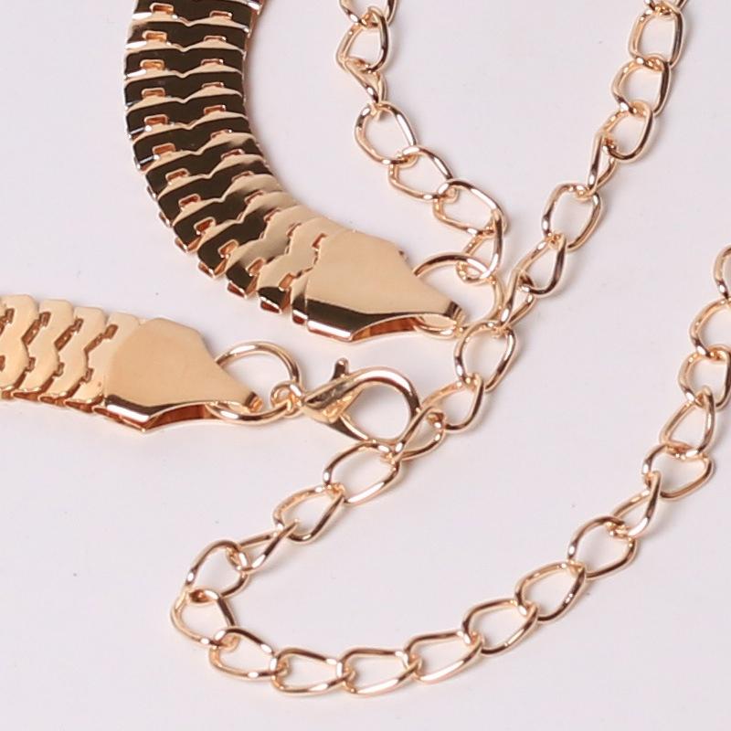 Women Lady Fashion Fish Skin Pattern Metal Gold Chain Belt Waist Strap