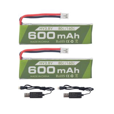 2 шт. 1S 3,8 В 80C 600 мАч Li-ion Аккумулятор с разъемом JST PH-2.0 и USB-кабелем для зарядки для Cinewhoop Tinyhawk Micro FPV Racing Drone Remote