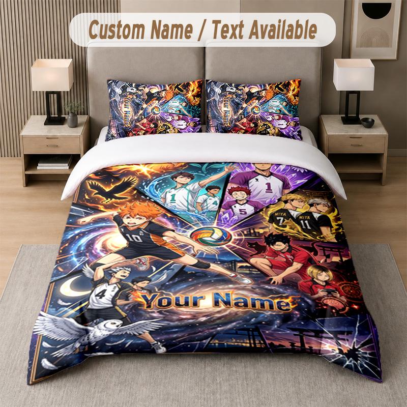 Haikyuu 3Pcs Bedding Set, Personalized Custom Name Text, 1 Duvet Cover & 2 Pillowcases For Bedroom