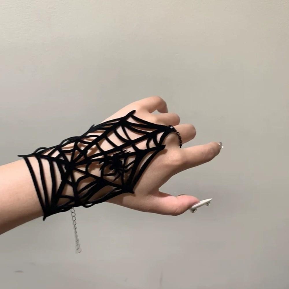 Black Spike Gothic Bracelet Double-sided Adjustable Hand Chain Spider Web Bracelet  Party