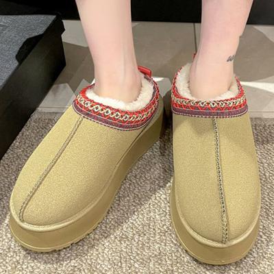 Модные Зимние Лаконичные Вышитые Снежные Ботинки Женские Однотонные из Искусственной Замши Большого Размера Ботильоны Женские Нескользящие на Платформе Теплые Ботинки Женские