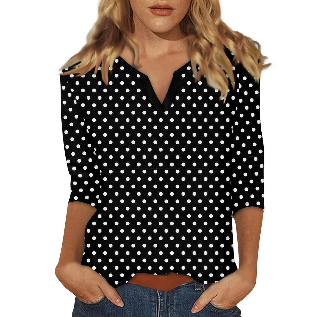 Women's Stand Collar 3/4 Sleeve Printed Top T-shirt