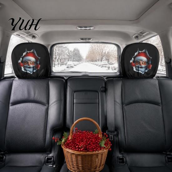 Interior Protection for SUVs 2Pcs Santa Car Headrest Covers, Christmas Printed Pillow Cases, Universal Fit Soft Polyester Auto Guards Most Vehicles,