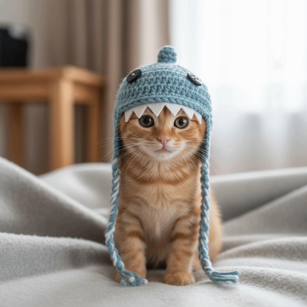 Cartoon Cat Knitted Hat Braid Design Cat Warm Hat Cute Pet Cosplay Headwear Party