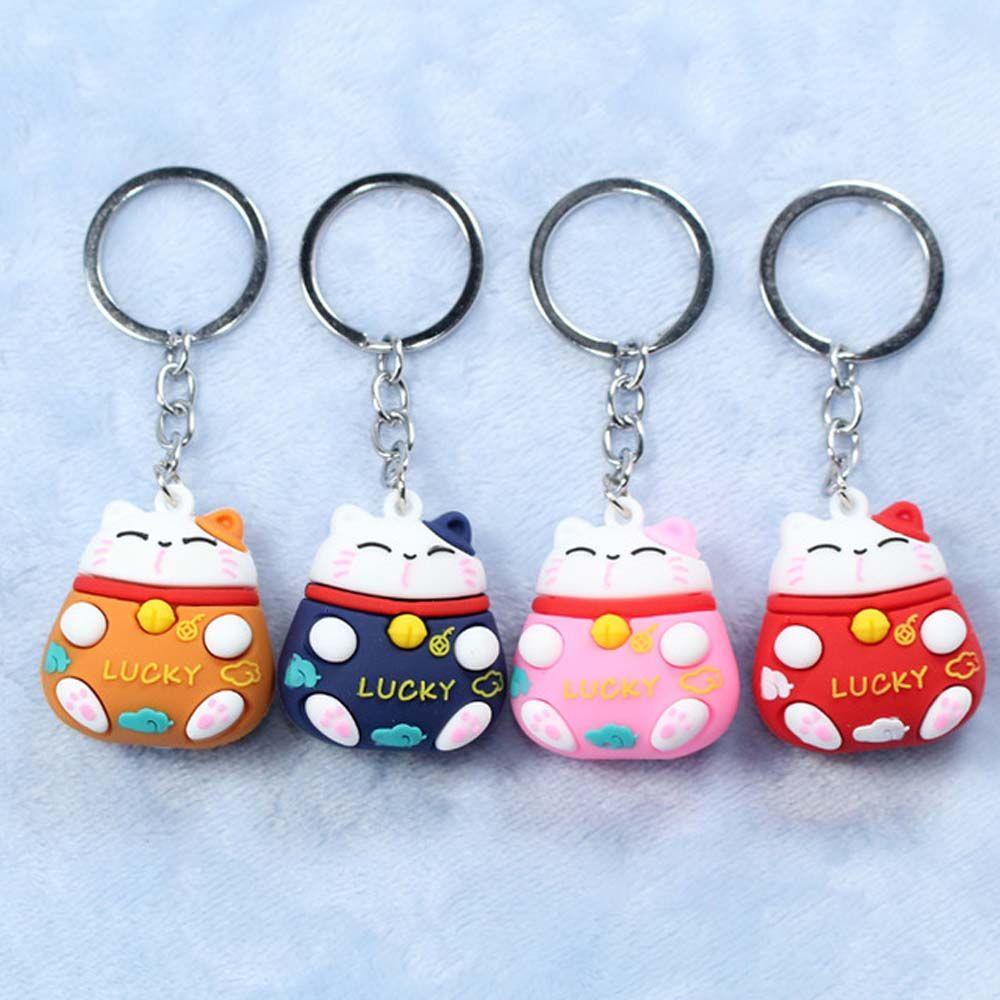 Three-dimensional Phone Accessory Cartoon Key Ring Car Keyring Lucky Cat Keychain Bag Pendant