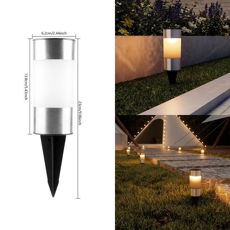 3pcs Solar Outdoor Garden Lights Stainless Steel Lawn Spike Light Waterproof for Gardens Villas Yards Driveways Patios Pathway