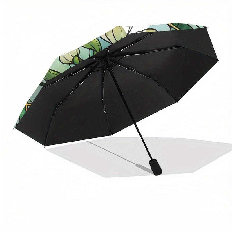 Stained Style Flower Window Decal, Floral WallSticker for Home DecorUmbrella, Portable 3-Fold Compact Umbrella for Men & Women Gift